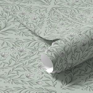 Carta da parati Lacy scatta su sfondo verde pastello, delicata profondità, Parati fiori e piante classici, a00815v3 : Uwalls.it