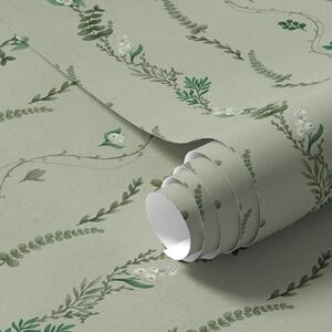 Carta da parati Viti verticali e rametti su sfondo verde tenue, Parati fiori e piante classici, a00817v1 : Uwalls.it