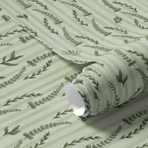 Carta da parati Erba verde fitta e germogli su menta con strisce, Parati fiori e piante classici, a00819 : Uwalls.it