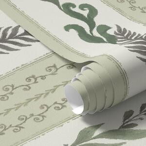 Carta da parati Righe con ramificazioni nei toni del verde e del grigio, morbido contrasto, Parati fiori e piante classici, a00824 : Uwalls.it