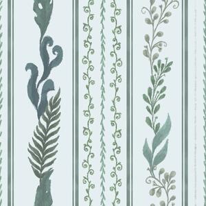 Carta da parati Righe con rami e riccioli su sfondo azzurro freddo, Parati fiori e piante classici, a00823v1 : Uwalls.it