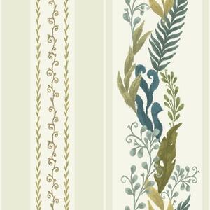 Carta da parati Ampie strisce con rami pittorici nei toni blu-oliva, Parati fiori e piante classici, a00825 : Uwalls.it