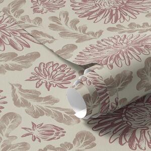 Carta da parati Crisantemi con accenti di vino su crema, Parati fiori e piante classici, a00840v1 : Uwalls.it