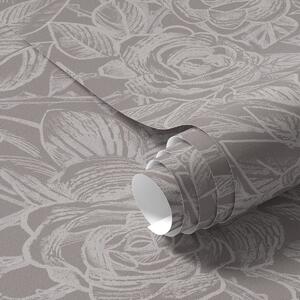 Carta da parati Rose incise su grigio-marrone scuro, Parati fiori e piante classici, a00841 : Uwalls.it