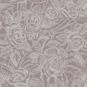 Carta da parati Rose incise su grigio-marrone scuro, Parati fiori e piante classici, a00841 : Uwalls.it