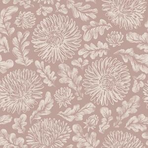 Carta da parati Crisantemi color crema su sfondo rosa antico, Parati fiori e piante classici, a00840v2 : Uwalls.it