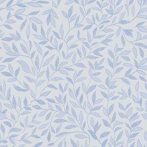 Carta da parati Ramoscelli blu con foglie su sfondo azzurro, Parati fiori e piante classici, a00842 : Uwalls.it