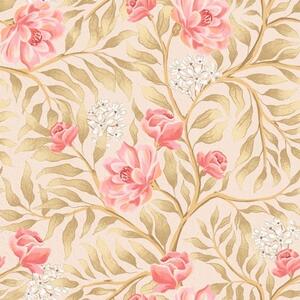 Carta da parati Fiori rosa, boccioli bianchi e fogliame dai toni ocra, Parati fiori e piante classici, a00855 : Uwalls.it