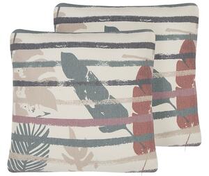 Set di 2 cuscini decorativi cotone poliestere multicolore 45 x 45 cm motivo foglia a righe Vernice Stampa Set di 2 cuscini Decor Accessori Beliani