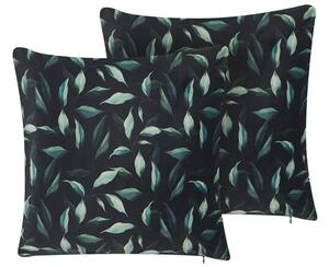 Set di 2 cuscini decorativi nero e Verde 45 x 45 cm motivo Foglia Cuscini decorativi federe rimovibili Chiusura con Cerniera Stile moderno Beliani