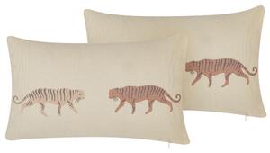 Set di 2 cuscini decorativi beige 30 x 50 cm Cuscini decorativi con motivo tigre federe rimovibili Chiusura con cerniera Stile moderno boho Beliani