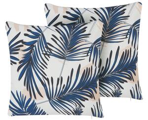 Set di 2 cuscini da esterno in poliestere blu 45 x 45 cm con motivo a foglia di palma da giardino e patio Beliani
