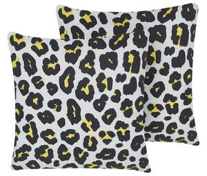 Set di 2 cuscini da esterno in poliestere bianco e nero 45 x 45 cm motivo leopardato motivo animalier patio da giardino Beliani