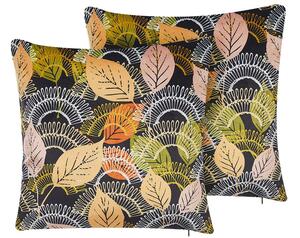 Set di 2 cuscini velluto multicolore 45 x 45 cm motivo a foglie Stampa con imbottitura Cerniera Set di 2 cuscini decorativi Beliani
