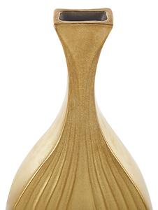 Vaso da Tavolo Decorativo Ceramica dorato 39 cm Superficie Intagliata Forma Irregolare Beliani