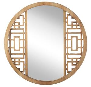 Specchio da parete in legno chiaro rotondo 60 cm con cornice in legno massello fatto a mano geometrico rustico Beliani