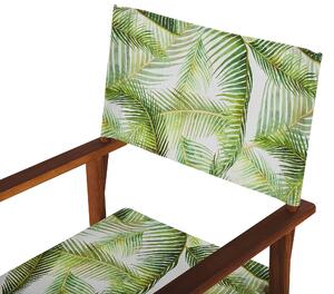 Set di 2 sedie da regista da giardino in legno scuro con motivo a foglie tropicali di acacia grigia pieghevoli con 2 Tele intercambiabili Beliani