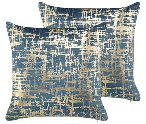Set di 2 cuscini decorativi in poliestere blu e dorato effetto craquelé 45 x 45 cm motivo stampato in lamina Beliani