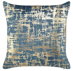 Set di 2 cuscini decorativi in poliestere blu e dorato effetto craquelé 45 x 45 cm motivo stampato in lamina Beliani