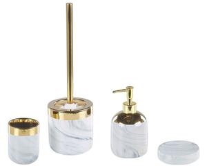 Set di accessori per il bagno Dispenser di sapone in ceramica bianca e dorato Porta scopino Beliani