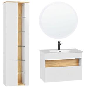 Set di 3 mobili da bagno lavandino armadio pensile alto e specchio LED Bianco Beliani