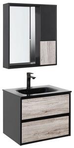 Mobile da bagno con specchio nero MDF legno chiaro 60 cm lavabo in ceramica armadio a muro Beliani