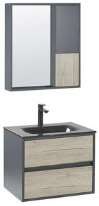 Set di mobili da bagno in 4 pezzi in MDF grigio 60 cm mobiletto in ceramica con specchio Beliani