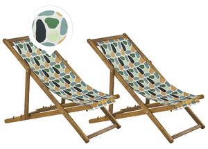 Set di 2 sedie a sdraio da giardino con struttura in legno di acacia chiaro motivo geometrico in tessuto amaca sedile reclinabile pieghevole Beliani