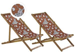 Set di 2 sedie a sdraio da giardino con struttura in legno di acacia chiaro motivo papaveri in tessuto amaca sedile reclinabile pieghevole Beliani