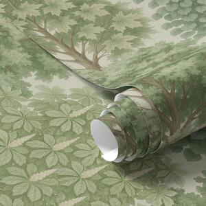 Carta da parati Giardino alberato nei toni tenui del verde su sfondo chiaro, Parati fiori e piante classici, a00775 : Uwalls.it