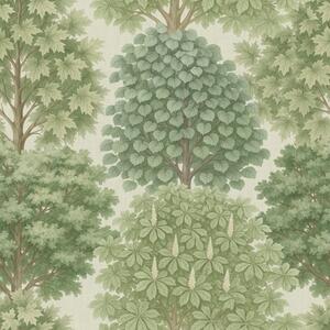 Carta da parati Giardino alberato nei toni tenui del verde su sfondo chiaro, Parati fiori e piante classici, a00775 : Uwalls.it