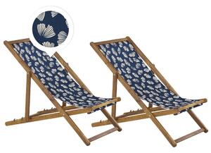 Set di 2 sedie a sdraio da giardino con struttura in legno di acacia chiaro con motivo floreale in tessuto amaca sedile reclinabile pieghevole Beliani