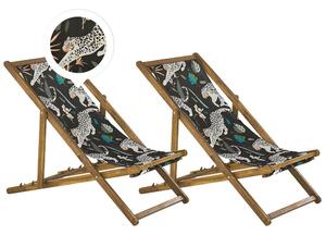Set di 2 sedie a sdraio da giardino con struttura in legno di acacia chiaro motivo animale amaca in tessuto sedile reclinabile e pieghevole Beliani