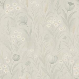 Carta da parati Dolce prato con tulipani e margherite, salvia pastello, Parati fiori e piante classici, a00779 : Uwalls.it