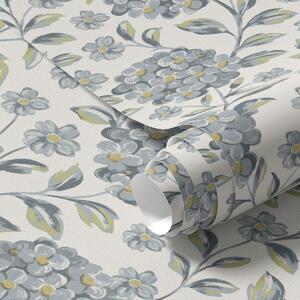 Carta da parati Fiori e foglie cespugliosi in una palette di colori grigio-blu, Parati fiori e piante classici, a00778 : Uwalls.it