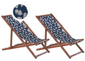 Set di 2 sedie a sdraio da giardino con struttura in legno di acacia scuro con motivo floreale in tessuto amaca sedile reclinabile pieghevole Beliani