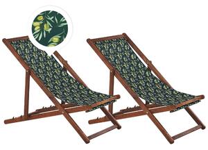Set di 2 sedie a sdraio da giardino con struttura in legno di acacia scuro motivo ulivi in tessuto amaca sedile reclinabile pieghevole Beliani
