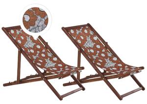 Set di 2 sedie a sdraio da giardino con struttura in legno di acacia scuro motivo papaveri in tessuto amaca sedile reclinabile pieghevole Beliani
