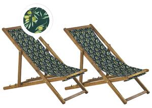 Set di 2 sedie a sdraio da giardino con struttura in legno di acacia chiaro motivo ulivi in tessuto amaca sedile reclinabile pieghevole Beliani