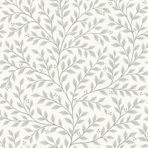 Carta da parati Rami con foglie e bacche, crema chiara e salvia, Parati fiori e piante classici, a00783 : Uwalls.it