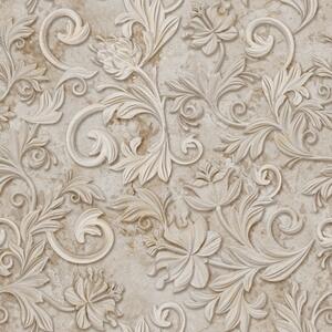Carta da parati Rilievo in pietra con volute floreali, beige vintage, Parati fiori e piante classici, a00784 : Uwalls.it