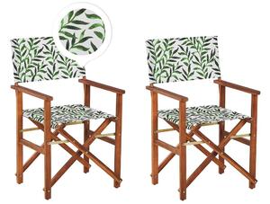 Set di 2 sedie da regista da giardino in legno scuro con foglie di acacia grigie modello tessuto sostitutivo pieghevole con 2 Tele intercambiabili Beliani