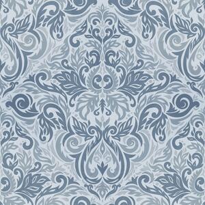 Carta da parati Damascato classico, blu intenso su azzurro, Parati stile asiatico classici, a00826 : Uwalls.it