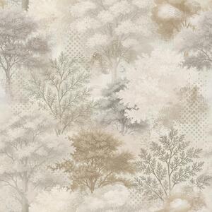 Carta da parati Foresta delicata nella nebbia, morbidi toni beige-grigio, Parati foresta classici, Parati classici Bosco Alberi, a00785 : Uwalls.it