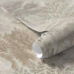 Carta da parati Foresta delicata nella nebbia, morbidi toni beige-grigio, Parati foresta classici, Parati classici Bosco Alberi, a00785 : Uwalls.it