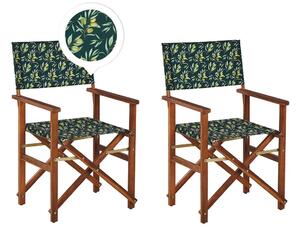 Set di 2 sedie da regista da giardino in legno scuro con tessuto di ricambio in tessuto di acacia olive grigie Beliani