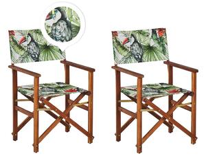 Set di 2 sedie da regista da giardino in legno scuro con tessuto di ricambio in tessuto acacia bianco sporco con 2 Tele intercambiabili Beliani