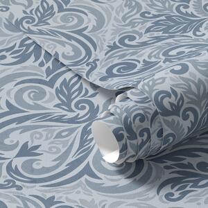 Carta da parati Damascato classico, blu intenso su azzurro, Parati stile asiatico classici, a00826 : Uwalls.it