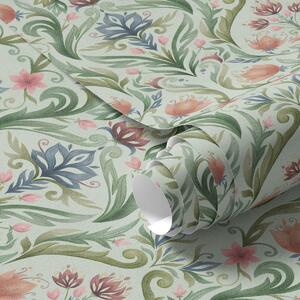 Carta da parati Ornamento floreale simmetrico, palette color menta-crema, Parati fiori e piante classici, a00827v1 : Uwalls.it