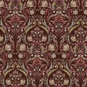 Carta da parati Ornamento a tulipano, ricco sfondo bordeaux, Parati fiori e piante classici, a00827v2 : Uwalls.it